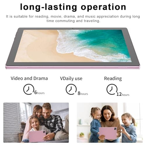 HOTTABLET 10 inch Android 15 Tablet, 12GB RAM (4+8 Expansion) + 64GB ROM, 2+8MP Dual Camera, 6000mAh Battery (Tablet + Case + Pen) (Pink) 2