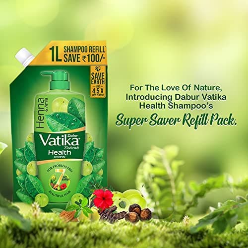 Dabur Vatika Health Shampoo - 1L (Refill Pouch) | With 7 natural ingredients | For Smooth, Shiny & Nourished Hair | Repairs Hair damage, Controls Frizz | For All Hair Types | Goodness of Henna & Amla 3