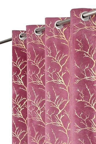 Panipat Textile Curtain Heavy Velvet Fabric Room Darkening Tree Design Curtains 8 Feet for Door, English Wine, Pack of 2 Pieces