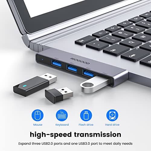 MOGOOD USB Hub For Laptop,USB Hub 3.0 USB Splitter Ultra-Slim Data USB Hub [Charging Not Supported] Multi USB Port Expander Adapter Station For Laptop,Windows PC,Mac,Printer,Flash Drive,Mobile HDD 4