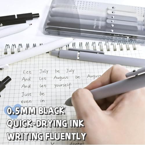 Fennec Mart 6 PCS Retractable Gel Pens Set, Quick Dry Black Ink 0.5mm Fine Point Pens, Smooth Writing Rollerball Gel Ink Pens with Soft Touch Grip for School, Office & Home Use (Black White Grey) 2