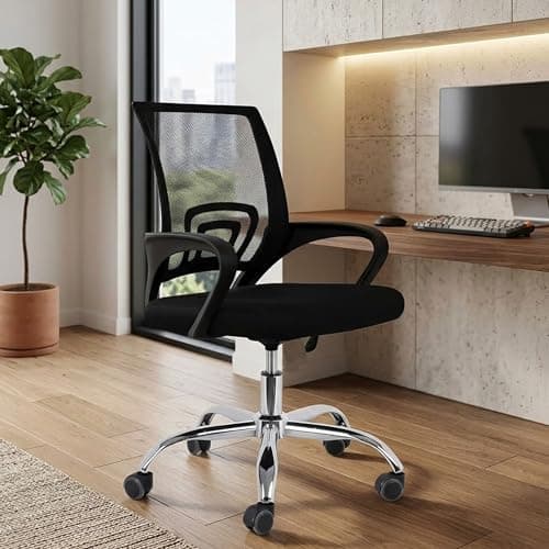 NORMAN JR, Ergonomic Desk Chair Mesh Computer Chair with Lumbar Support Armrest Executive Rolling Swivel Adjustable Mid Back Chair - Black Milange & Black Handle