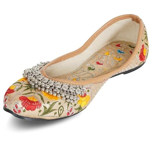 DFR Women Ethnic Rajasthani Embroidery with Payal Punjabi Mojari's Juti Shoe Jutti’s, Color - Multi, UK Size - 6.5 5