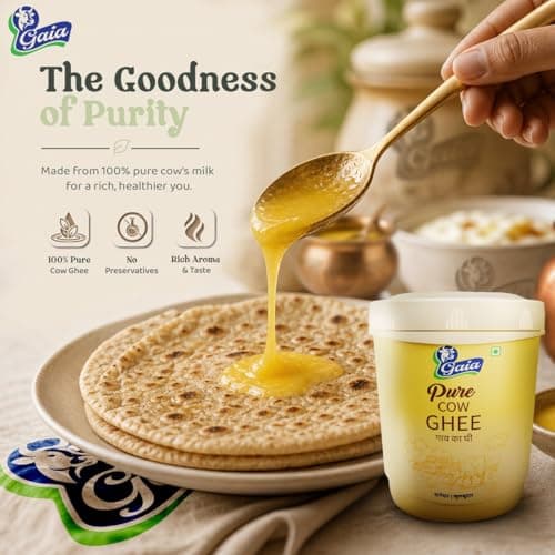 GAIA 100% Pure Cow Ghee 1L | Natural, Healthy & No Added Preservatives | Danedar Texture & Rich Aroma & Flavour| Clarification Method | Immunity Booster | Traditional Ghee for Everyday Cooking 4
