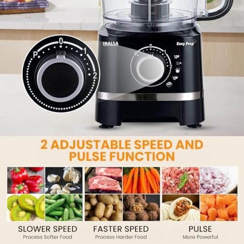 INALSA Food Processor with Atta Kneader 800 Watts|1.4L Processing Bowl7 Accessories including Dough Maker Electric Chopper,French Fry Cutter,Slicer,Shredder,Meat Mincer Dough Maker Machine (Easy Prep) 4