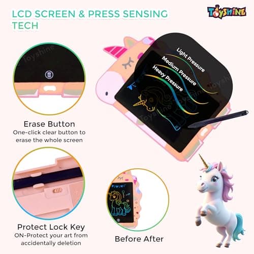 Toyshine Unicorn Design Writing Tablet LCD Tab Drawing Pad Doodle Board for Kids 3-10 Years Old Boys/Girls Gifts Education Learning Toys 2