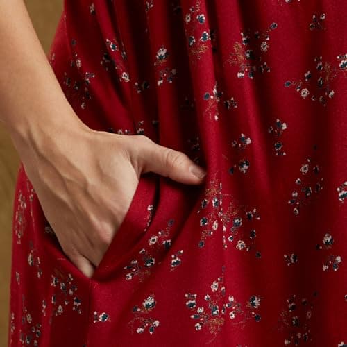MomToBe Women's Cotton Maxi A-Line Nursing Nighty with Zippers for Nursing Pre and Post Pregnancy Scarlet Red Free Size 5