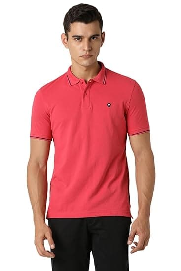 Van Heusen Men's Cotton Solid Regular Fit Collar Polo T-Shirt