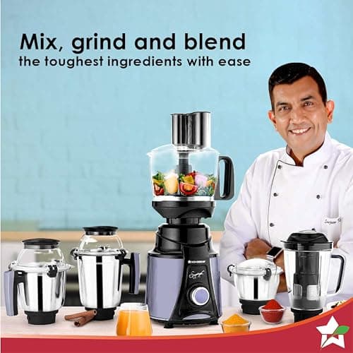 Wonderchef Galaxy Food Processor 750W Mixer Grinder, 100% Copper Motor, 4 Jars + FP attachment, Black & Grey, 5 Year Warranty by Wonderchef 2
