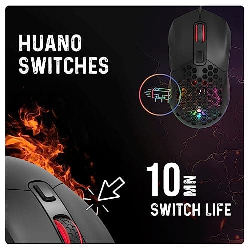 Cosmic Byte Firestorm RGB Wired Gaming Mouse, 67 Grams, 12400DPI, 1000Hz Polling, Pixart 3327 Sensor, 10M Switches, Paracord Cable, Software Support Upgraded PTFE Feet (Black) 3