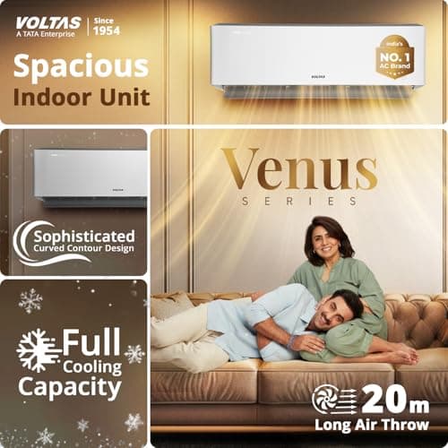 Voltas 1.5 ton 5 Star, New star rated, Inverter Split AC (Copper, Convertible 6-in-1 Cooling Modes, Auto Clean, Sleep Mode with Hidden Display, Memory Restart (185INV VENUS LUXE, White) 5