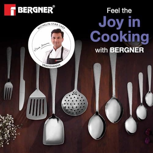 Bergner BE Essentials Sitello Stainless Steel 6 Pcs Dinner Spoon Set, 17.5cm Long, Hammered Handle, Premium Spoons with Classic and Retro Design, Spoons for Home and Kitchen, 1.8mm Thickness - Silver 2