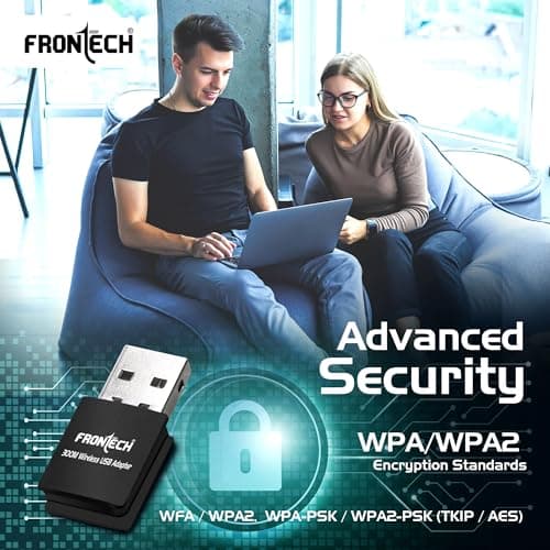 FRONTECH WiFi Dongle 300 Mbps Mini Wireless Network USB Wi-Fi Adapter for PC, Desktop, Laptop | Advanced WPA/WPA2 Security Standards, (0842, Black) 5
