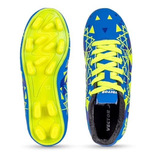 Vector X Nitrate-X Kids Synthetic Leather Upper|TPU Sole Football Shoes Comfortable Sports Shoe Athletic Footwear Walking | Lace-Up Soccer Studs (Blue-Green, Size-12) 3