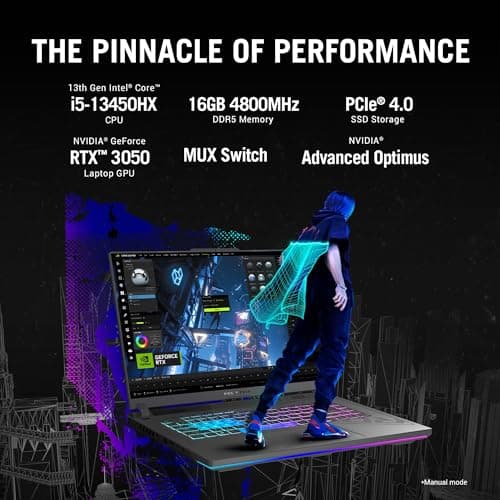 ASUS ROG Strix G16 (2023) 64WHrs Battery, Intel Core i5-13450HX 13th Gen, 16" FHD+ 165Hz, 6GB RTX 3050, Gaming Laptop (16GB/512GB SSD/Windows 11/Office 2021/4-Zone RGB KB/Gray/2.50 Kg) G614JJ-N3086WS 2