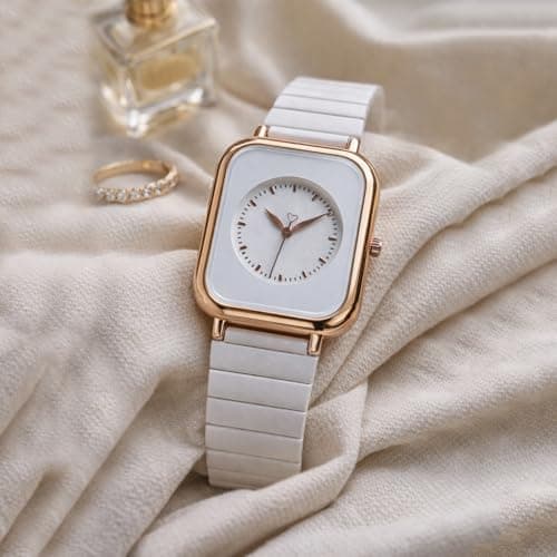 styledose Women’s Square Dial Analog Watch | Rose Gold Case White Dial Minimalist Fashion Wrist Watch | Stainless Steel Strap Elegant Dress Watch for Girls & Ladies (White) 4