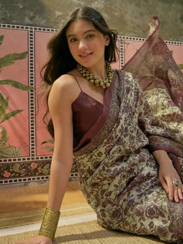 SIRIL Women's Cotton Printed Saree with Unstitched Blouse Piece (5193S572_Beige1) 6