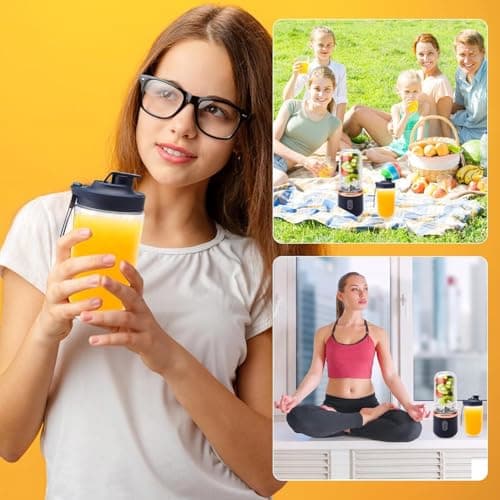 Portable Blender Electric Juicers Mixer Grinder for Kitchen Fruit Mixers USB Rechargeable Smoothie Mini Personal Juicer 6 Blades 3Gears With 1500 Mah Rechargeable Battery-Smoothie Blender 5