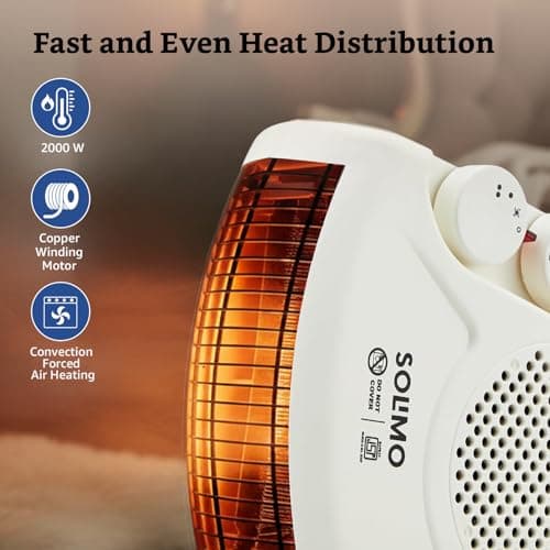 Amazon Brand - Solimo 2000/1000 Watts Room Heater with Adjustable Thermostat (ISI certified, Beige colour, Ideal for Small to Medium Room/ Area) 3