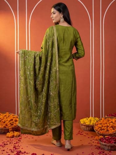 INDO ERA Women's White Pure Cotton Floral Printed Flared Fusion Kurta & Pant with Dupatta Set 3