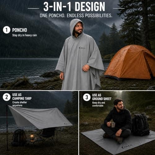 Colca Rain Poncho for Men & Women, Waterproof Reusable Heavy Duty Hooded Raincoat for Trekking, Hiking, Camping, Bike Riding, Travel - Grey 5