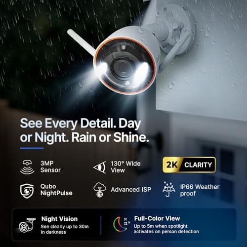 Qubo Smart Outdoor 3MP [2K] WiFi Bullet Camera [2026 Edition] by Hero Group | STQC Certified | Color NightPulse Vision | CCTV cam | AI Person Detection | IP66 Rating | Made in India 4