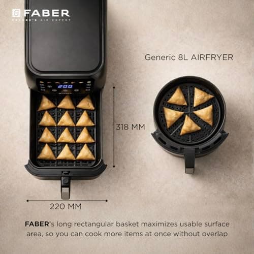 Faber 8 L 1700W Digital Air Fryer | Fry, Bake, Roast | 85% Less Oil, 200°C Swirl Heating Technology | 7-Preset Menu, Touch Control Interface, View Window, Auto Shut-Off | Black 3