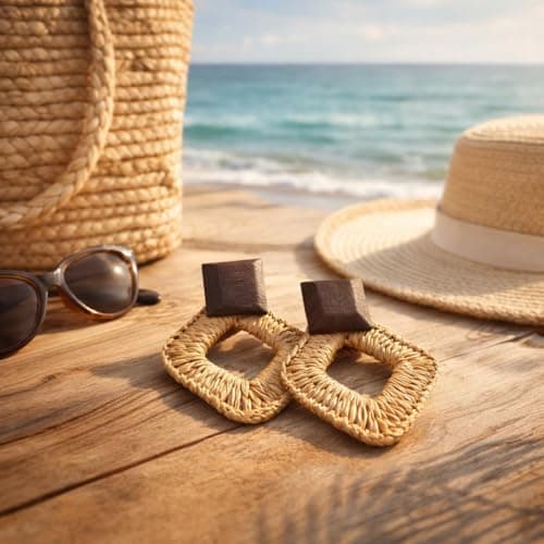 Detroja Wooden Square & Raffia Diamond Dangle Earrings 3
