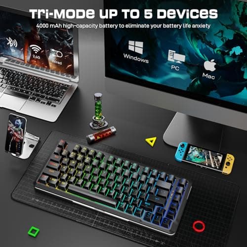 Redragon K713 Wireless Mechanical Keyboard, Gasket Mounted RGB Gaming Keyboard, 3-Mode (2.4G/BT/USB), Pre-Lubed Linear Red Switches, 75％ Layout, 82 Keys Hot Swappable for PC/Mac - Black 4