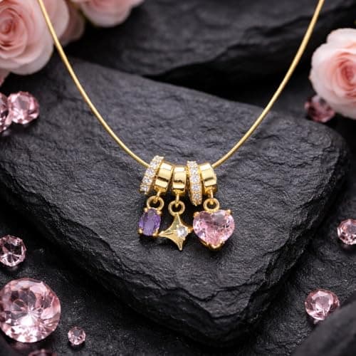 MEENAZ Anti Tarnish Gold Necklace for Women | Crystal Heart Star Charm Pendant Chain | Stylish AD Diamond Jewellery| Adjustable Neck chains | Valentine Gift for Girlfriend, Wife Stainless Steel -302 3