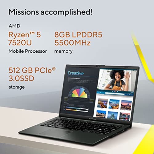 ASUS Vivobook Go 15 (2023), AMD Ryzen 5 7520U, 15.6-inch (39.62 cm) FHD, Thin & Light Laptop (8GB/512GB SSD/Windows 11/Office 2021/Alexa Built-in/Mixed Black/1.63 kg), E1504FA-NJ522WS 5
