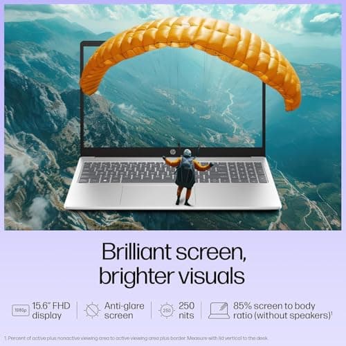 HP 15 Smartchoice, 13th Gen Intel Core i3-1315U(8GB DDR4,512GB SSD) FHD, Anti-Glare, Micro-Edge, 15.6''/39.6cm, Win11, M365(1yr)*Office24, Silver,1.59kg, fd0572TU, FHD Camera w/Shutter, Backlit Laptop 5