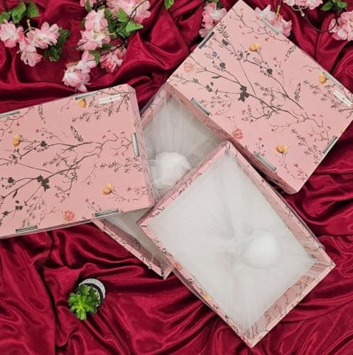SATYAM KRAFT 6 Pcs Multipurpose Decorative Folding Gift Box | Premium Paper Tray with Net for Wedding Return Gifts, Shaadi/Marriage, Anniversary, Hampers, Festive, Birthday Gift Packaging (Pink) 5