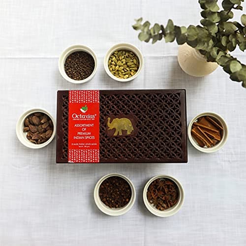 Octavius Indian Spice Collection- 300 Gm | Assorted 6 Whole Spices Wooden Gift Box | Wooden Spice Box | Wooden Masala Box | Corporate Gifts 5