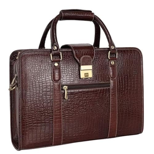 HYATT Leather Accessories 24 Litres Leather Laptop Briefcase Bag for Men Office (L-45.7 x H-35.6 x W-15.2 cm) (C-BROWN)
