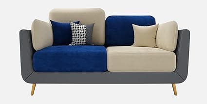 Luxury & Modern Velvet Comfortable Sofa with Cushion Chaise Lounge Sectional Sofa Ideal for Living Room and Bedroom, Visitors' Home, and Office-(2 Seater Blue & Beige).