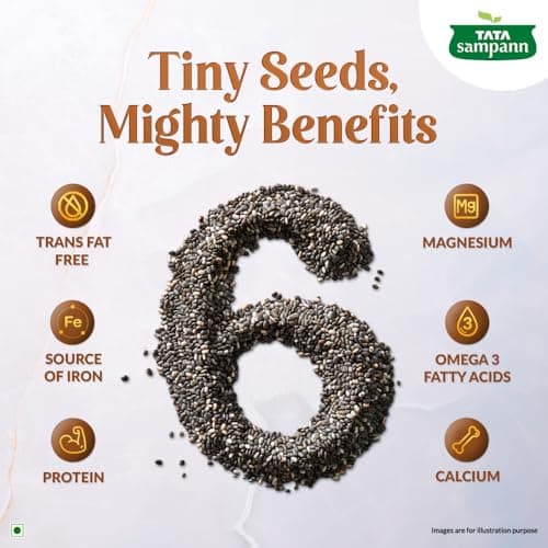 Tata Sampann Pure Chia Seeds, 500g, Rich in Calcium & Protein, Source of Iron, Trans Fat Free, Rich in Magnesium, Rich in dietary fibre, Rich In Omega 3 Fatty Acid 5