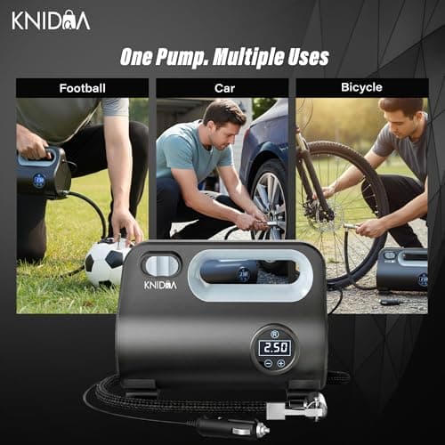 Knidaa Portable Car Tyre Inflator Air Compressor, 150 PSI Digital Air Pump with LED Display, Fast Inflation, 2.7m Cord, Air Pump Compressor,12V DC Car Tire Pump for Car, Bike, Bicycle & Ball 4