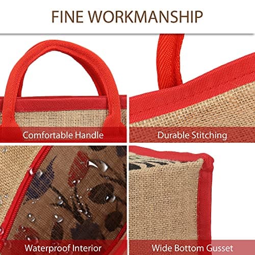 DOUBLE R BAGS Jute Eco-Friendly Tote Bag: Stylish, Spacious, and Sustainable - Perfect for Everyday Errands and Adventures! (Red Tulip, Pack of 3) 2