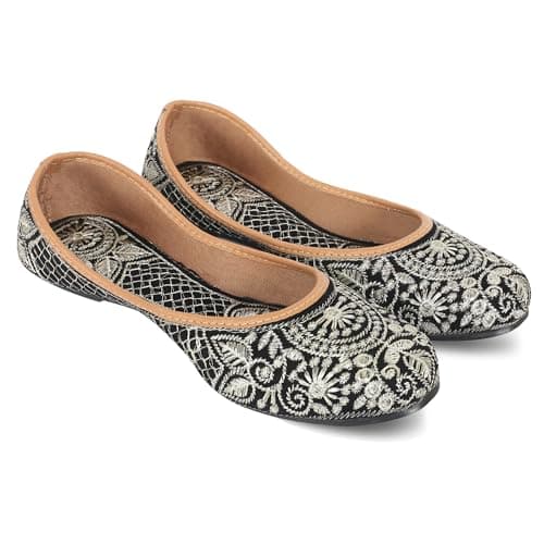 DFR Women Ethnic Rajasthani Embroidery Punjabi Juti's Jutti’s, Color - Black, UK Size - 8 2