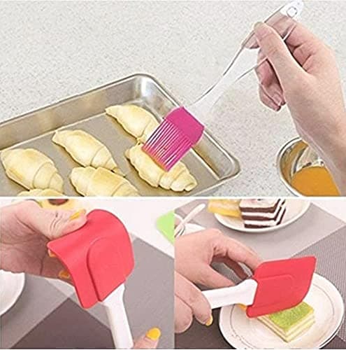 AV Enterprises | Multicolour Silicone Heat Resistant Oil Brush and Spatula Set with Handle/Pastry/Cake Brush/Ghee Combo Set of 2 Pcs 2