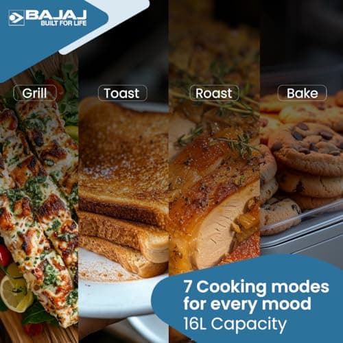 Bajaj 1603 16 Litres Oven Toaster Grill (16L OTG) With Baking & Grilling Accessories| 1200 W | Oven For Kitchen With Transparent Glass Door| 2 Year Warranty by Bajaj| White 3