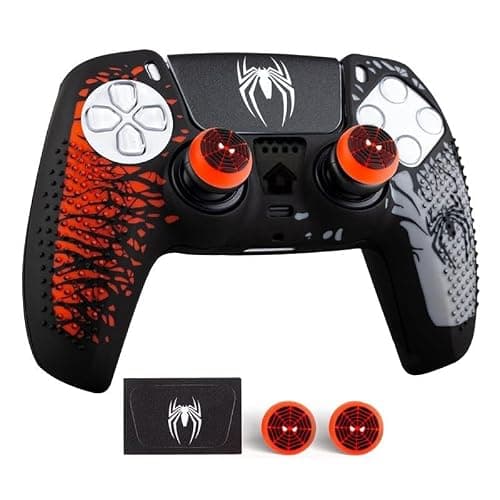 LATALI Silicone Cover Compatible PS5 Controller, Anti-Slip Silicone Skin & Grip Cover with Thumb Grips, Touchpad Sticker - Protective Case/Non-Slip PS 5 Controller Accessories Kit (Spider Edition)