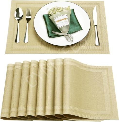 LARYNX Placemats for Dining Table Set of 6 | Placemats Table Mat PVC Material | Non-Slip Heat Resistant | Size 45 x 30cm (Gold)