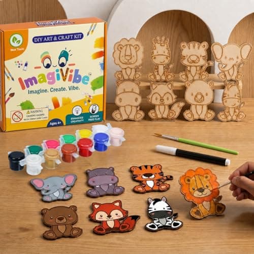 ImagiVibe DIY Paint Your Own 8 Cute Animal Cutouts Fridge Magnets Kit for Kids | Craft Activity Kit Creative Fridge Magnet Painting Art | Encourages Imagination, Creativity & Screen-Free Fun | Made in
