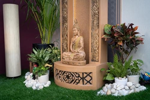 EXPLEASIA Slate Buddha 4ft Water Fountain for Home Office Garden Indoor Fountain Big Size Water Fountain for Garden Fountain for Home vastu (Beige) 3
