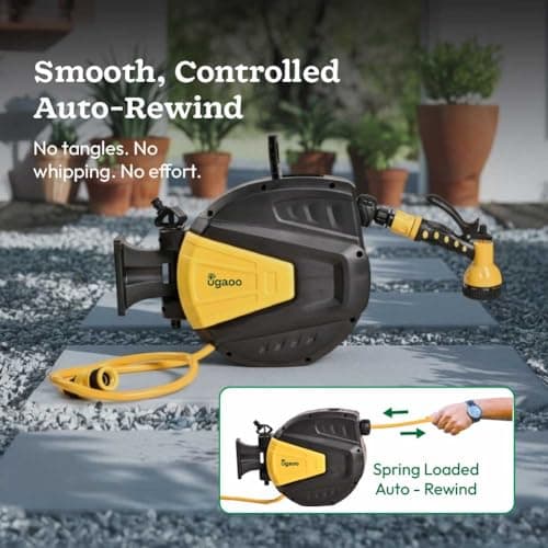 Ugaoo Retractable Garden Hose Reel 10 Meter | Retractable Hose Pipe for Gardening | Auto Rewind, 9-Pattern Nozzle, Wall Mounted Swivel, Slow Return, No-Tangle, Leak-Proof 4