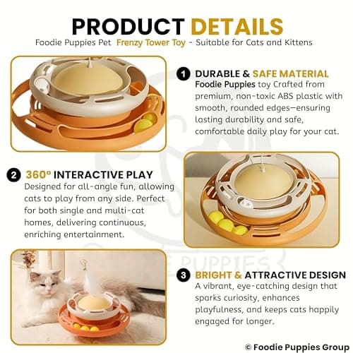 Foodie Puppies Cat Turntable Toys, Roller Tracks Ball Round Base 2 Level Turntable Cats Toys - (Frenzy Tower Toy) | Cat Turntable Toy for Mental and Physical Exercise, (Color May Vary) 3