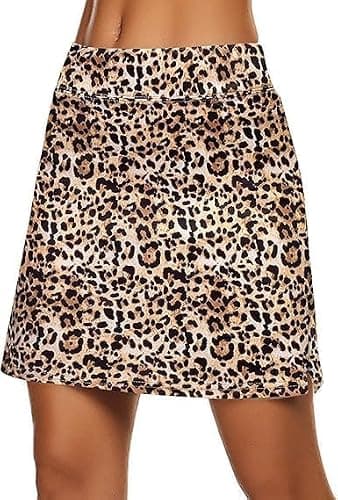 Nora Nico Women's High Rise Flared Stretchy Opaque Skater Skirts with Shorts (skater-Skirt-Leopard-Print-3XL) 3