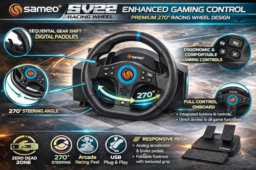 Sameo SV22 Racing Wheel with Pedals | 270° Steering Wheel | Paddle Shifters | Vibration Feedback | USB Racing Wheel for PS5 | PS4 | PS3 | Xbox One | Xbox Series X|S | Switch | Switch 2 & PC 6